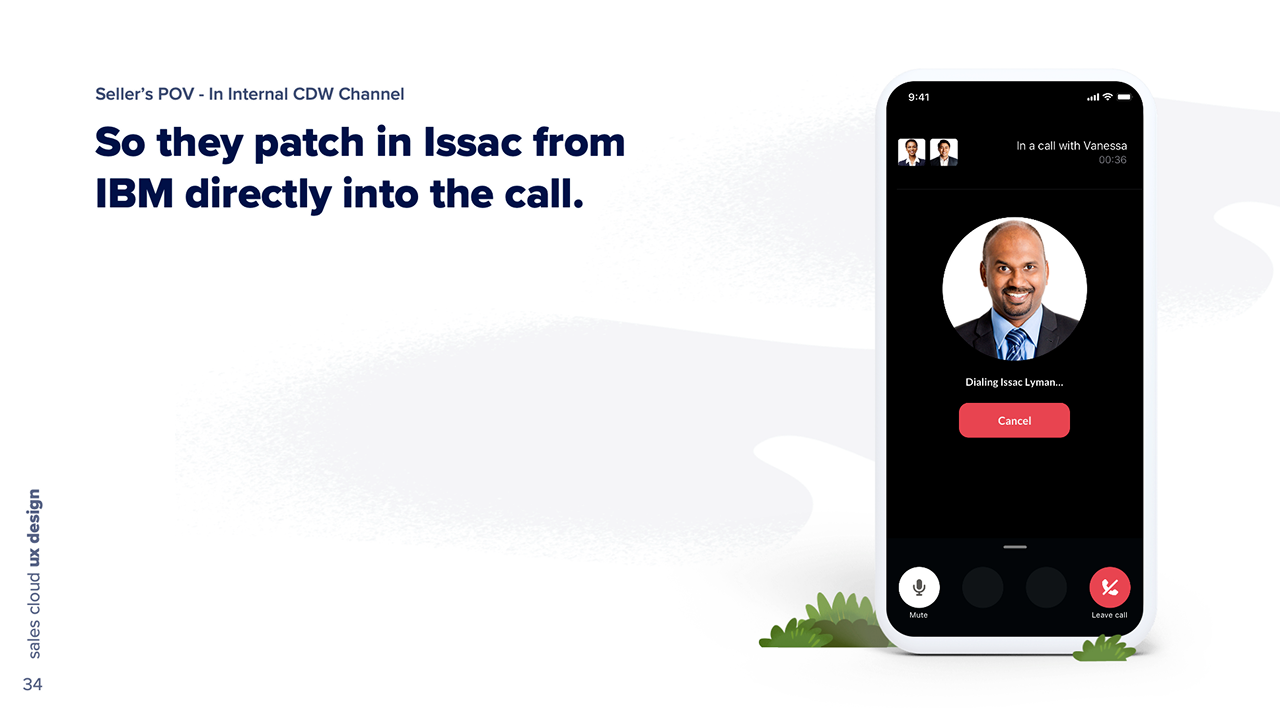 The rep patches the partner rep from IBM directly into the live call to address the customer&rsquo;s technical concerns.